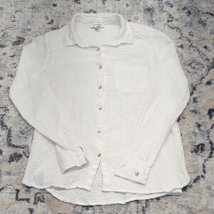 Jessica Simpson White Gauze Button Down Shirt Size Small